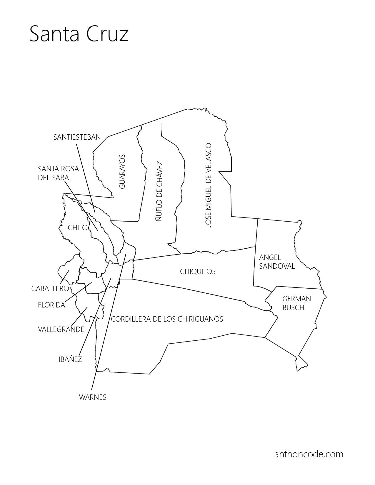 Mapa de Santa Cruz y provincias para colorear