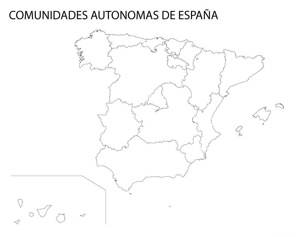 mapa de comunidades autónomas de España con nombres para colorear