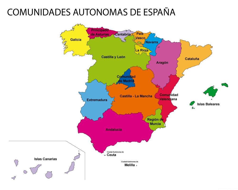 mapa de comunidades autónomas de España con nombres
