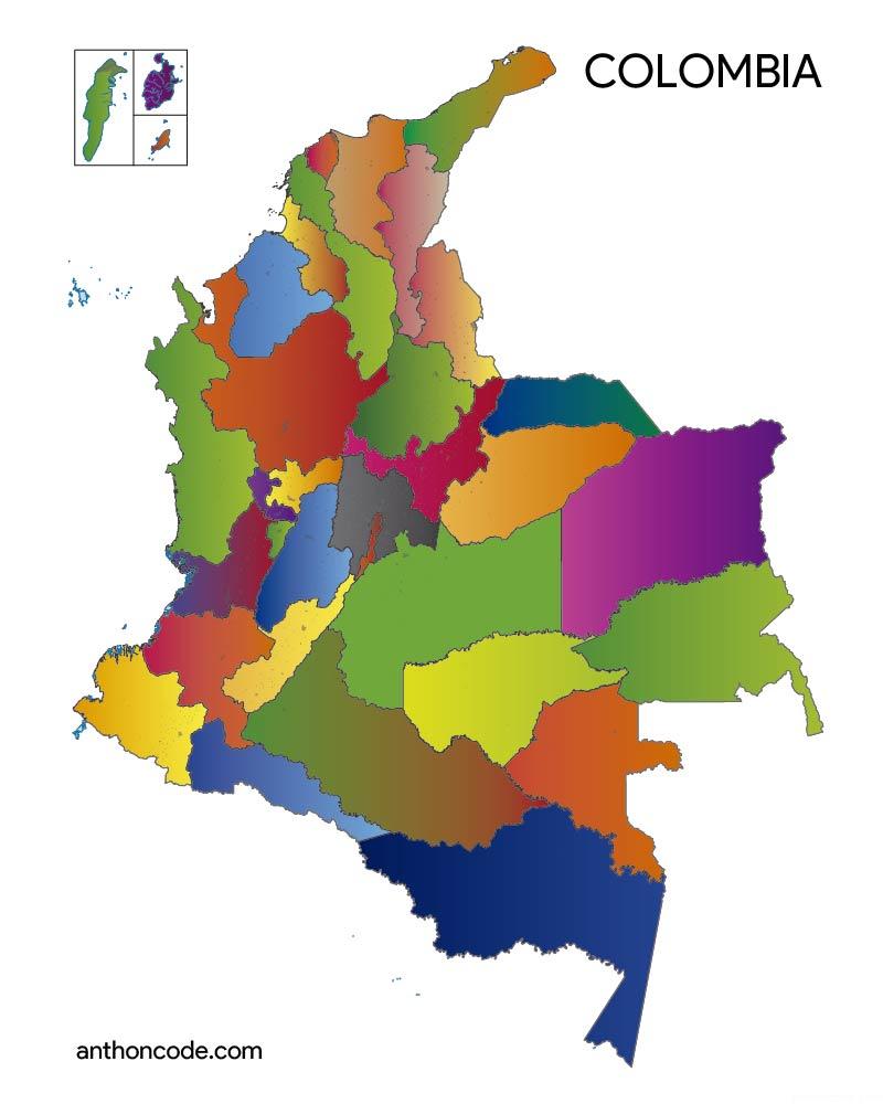 Mapa de Colombia para pintar e imprimir en PDF