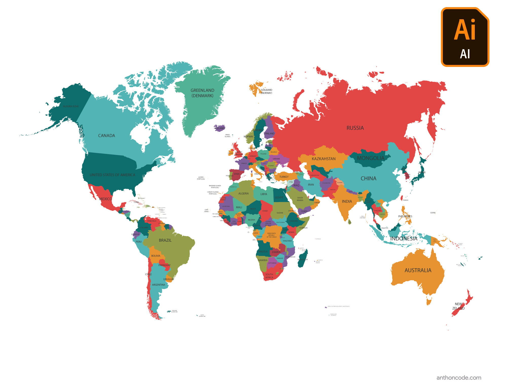 Mapamundi - Mapa de los continentes para colorear en PDF