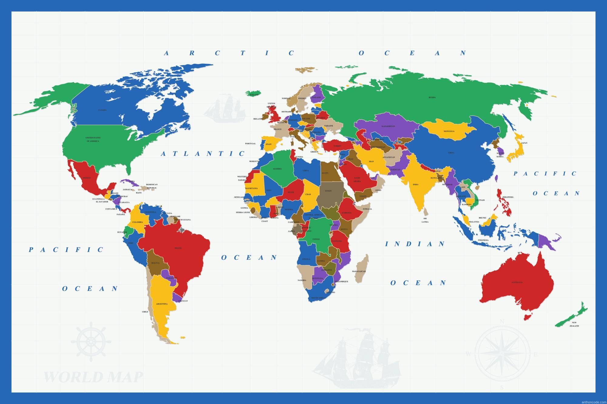 Mapamundi - Mapa de los continentes para colorear en PDF