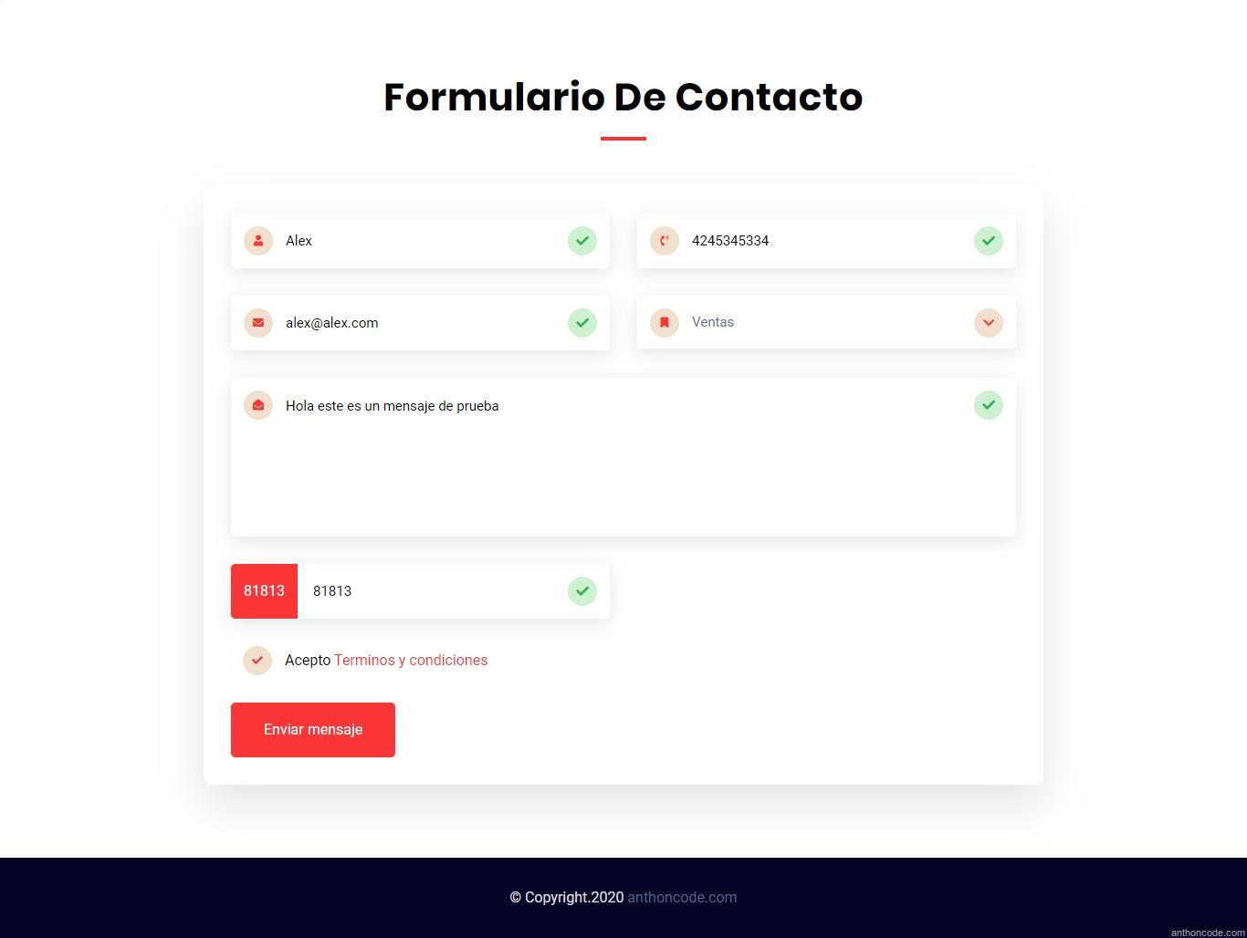 Formulario de contacto en PHP, SMTP y Ajax - Código fuente